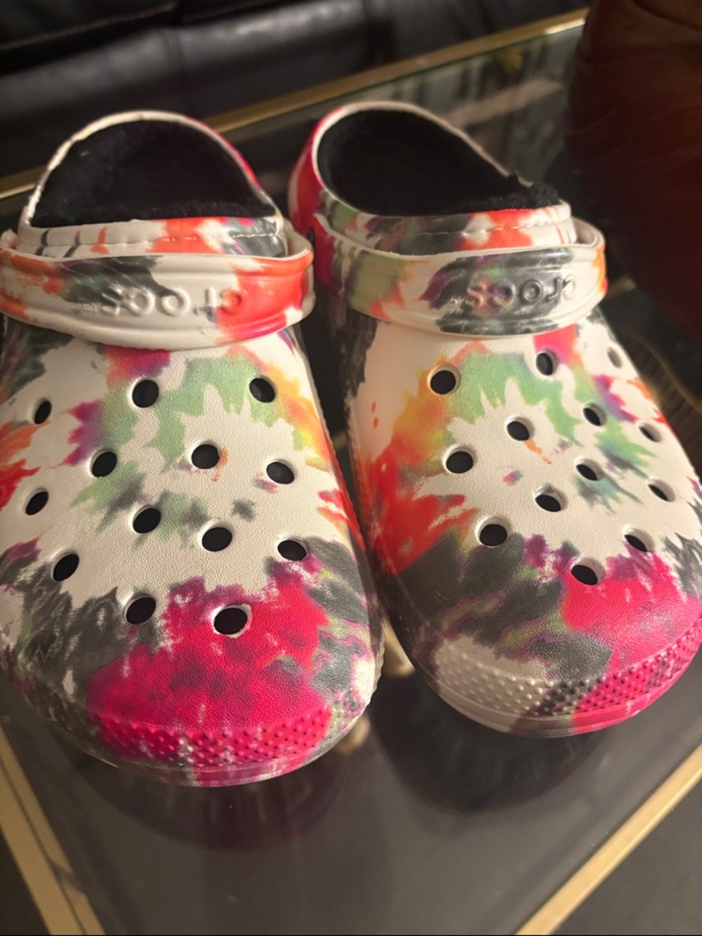 CROCS Tie-Dye Pattern Slip-On Clogs in White, Pink, Green, Orange, Gray
